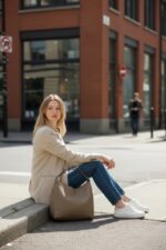 Skórzana torebka damska hobo na ramięi do ręki LADUELLA beżowa cappuccino
