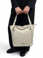 Skórzana torebka shopper LADUELLA pojemna mieści A4 jasny beż (ecru)