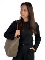 Torebka damska shopper skórzana mieści A4 LADUELLA beżowa taupe