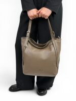 Torebka damska shopper skórzana mieści A4 LADUELLA beżowa taupe