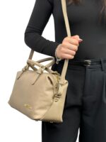 Torebka damska skórzana kuferek LADUELLA elegancka brązowa karmelowa