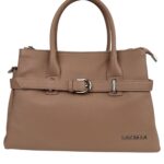 Skórzana torebka kuferek LADUELLA 3 komory biznesowa różowa pudrowy róż