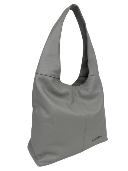 Torebka damska skórzana hobo shopper na ramię LADUELLA szara (perłowa)