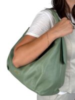 Skórzana torebka LADUELLA hobo worek włoska skóra naturalna zielona ciemna