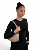 Skórzana torebka bagietka damska elegancka LADUELLA różowa (pudrowy róż)