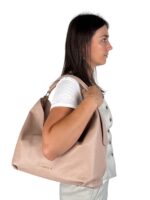 Skórzana torebka LADUELLA hobo worek włoska skóra naturalna pudrowy róż