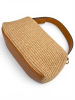 Torebka kuferek skórzana z rafią włoska elegancka na lato brązowy (camel)