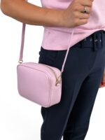 Skórzana torebka damska mała listonoszka crossbody włoska jasnoróżowa