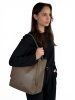 Torebka damska shopper skórzana mieści A4 LADUELLA beżowa taupe