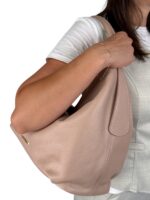 Skórzana torebka LADUELLA hobo worek włoska skóra naturalna pudrowy róż