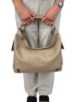 Skórzana torebka LADUELLA hobo worek włoska skóra naturalna cappuccino