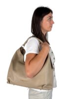 Skórzana torebka LADUELLA hobo worek włoska skóra naturalna cappuccino