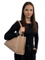 Elegancka torebka kuferek do pracy mieści A4 LADUELLA różowa pudrowy róż