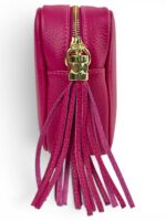 Skórzana torebka damska mała listonoszka crossbody włoska różowa fuksja