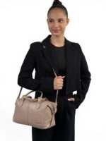 Torebka elegancka damska kuferek skórzany LADUELLA różowa (pudrowy róż)