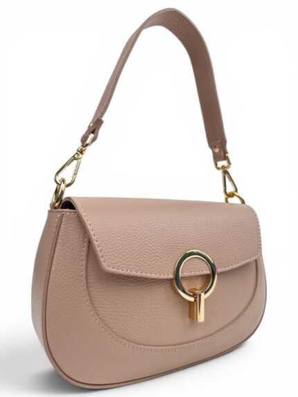 Skórzana torebka bagietka damska elegancka LADUELLA różowa (pudrowy róż)