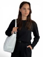 Skórzana torebka damska shopper A4 LADUELLA skóra naturalna biała