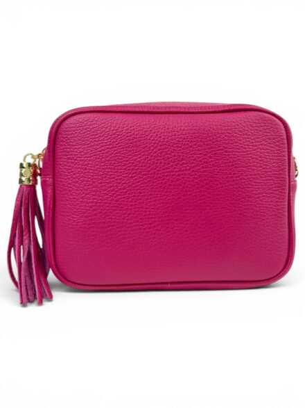 Skórzana torebka damska mała listonoszka crossbody włoska różowa fuksja