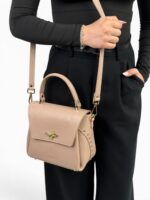 Elegancka torebka damska z rączką i paskiem LADUELLA różowa (pudrowy róż)