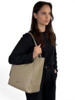 Włoska torebka shopper A4 LADUELLA skórzana damska beżowa (cappuccino)