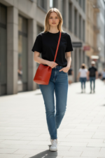 Torebka damska skórzana worek (bucket bag) LADUELLA czerwono-pomarańczowa