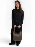 Torebka damska shopper skórzana mieści A4 LADUELLA beżowa taupe