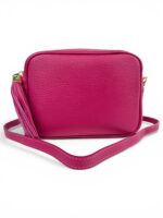 Skórzana torebka damska mała listonoszka crossbody włoska różowa fuksja