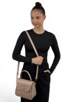 Elegancka torebka damska z rączką i paskiem LADUELLA różowa (pudrowy róż)