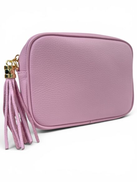 Skórzana torebka damska mała listonoszka crossbody włoska jasnoróżowa