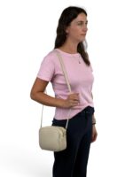 Włoska torebka listonoszka damska skórzana crossbody beżowa ( ecru )