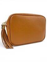 Skórzana torebka damska mała listonoszka crossbody włoska karmelowa