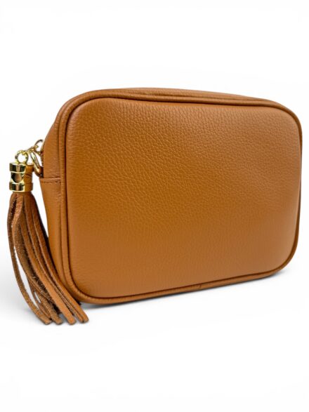 Skórzana torebka damska mała listonoszka crossbody włoska karmelowa