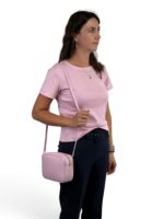 Skórzana torebka damska mała listonoszka crossbody włoska jasnoróżowa