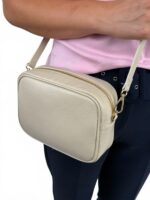 Włoska torebka listonoszka damska skórzana crossbody beżowa ( ecru )