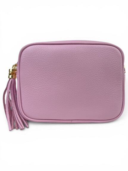 Skórzana torebka damska mała listonoszka crossbody włoska jasnoróżowa