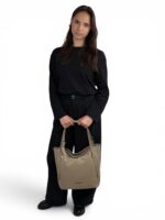 Włoska torebka shopper A4 LADUELLA skórzana damska beżowa (cappuccino)