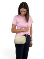 Włoska torebka listonoszka damska skórzana crossbody beżowa ( ecru )