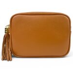 Skórzana torebka damska mała listonoszka crossbody włoska karmelowa