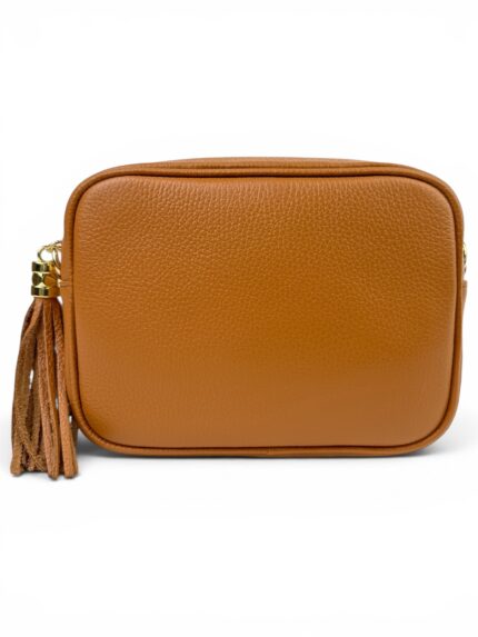 Skórzana torebka damska mała listonoszka crossbody włoska karmelowa