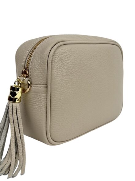 Włoska torebka listonoszka damska skórzana crossbody beżowa ( ecru )