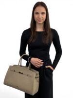 Torebka damska skórzana shopper A4 LADUELLA włoska skóra beżowa cappuccino