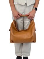 Skórzana torebka LADUELLA hobo worek włoska skóra naturalna brązowy camel
