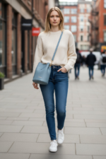 Torebka damska skórzana worek (bucket bag) na ramię LADUELLA jasnoniebieska