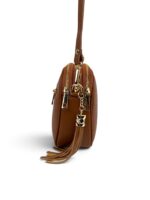 Włoska mała torebka damska skórzana listonoszka crossbody brązowa koniakowa