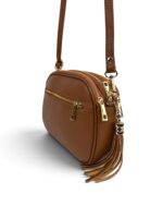 Włoska mała torebka damska skórzana listonoszka crossbody brązowa koniakowa