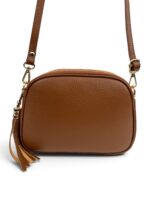 Włoska mała torebka damska skórzana listonoszka crossbody brązowa koniakowa