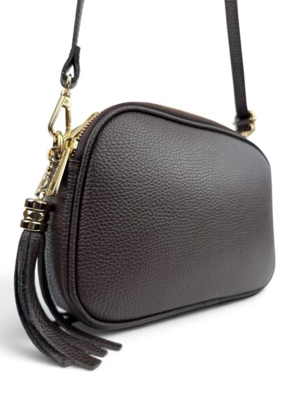 Włoska mała torebka damska skórzana listonoszka crossbody ciemny  brąz