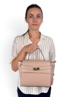 Torebka damska skórzana kuferek włoska LADUELLA skóra licowa różowa pudrowa