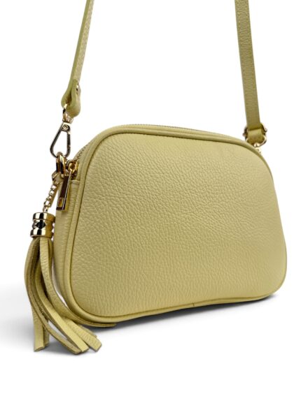 Listonoszka damska skórzana  na ramię crossbody włoska jasnożółta