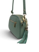 Włoska mała torebka damska skórzana listonoszka crossbody zielona miętowa